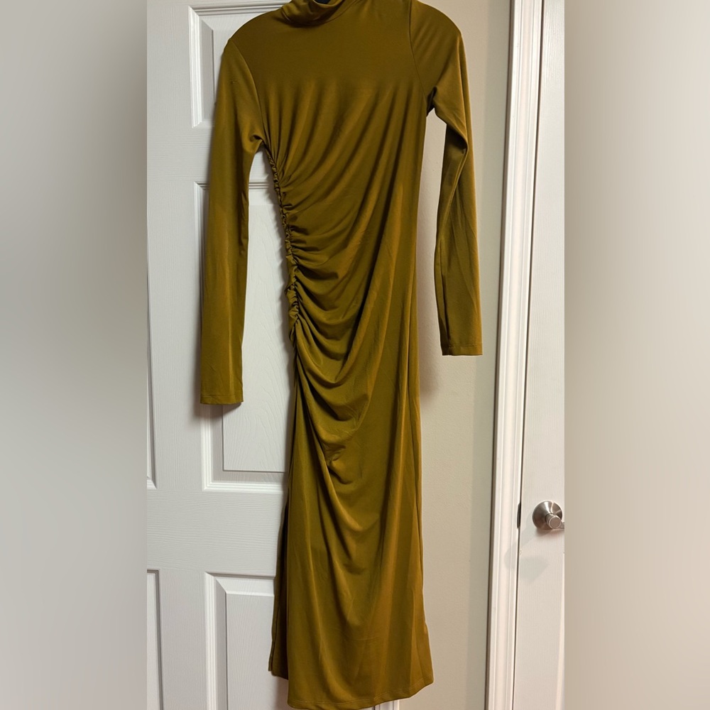 Elegant Mustard Ruched Dress